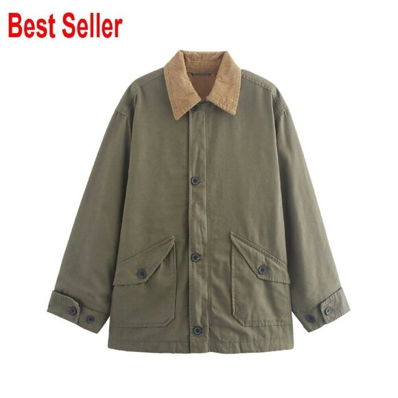 Jackets & Blazers - Oversized Corduroy Lapel Button Down Jacket Lightweight Casual Chic